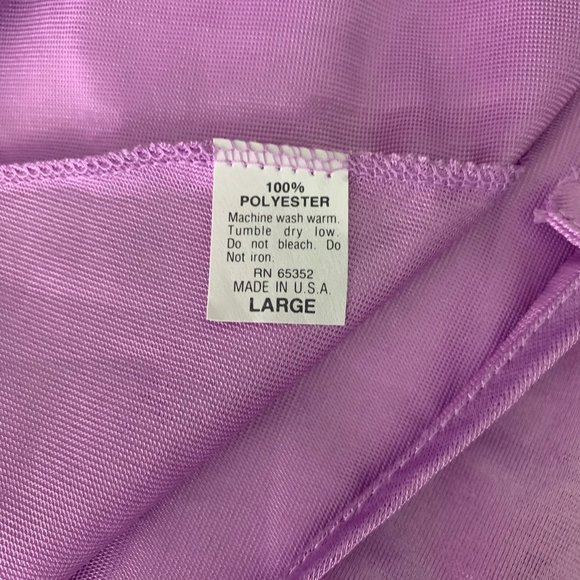 Vintage 80s Silky Nightgown L Purple Floral Spaghetti Straps V Neck Round Hem - Picture 6 of 6